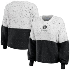Las Vegas Raiders WEAR by Erin Andrews Women's Lighweight Modest Crop Color-Block Pullover Sweater - White/Black Pullover