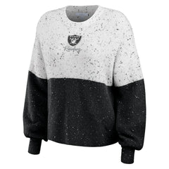 Las Vegas Raiders WEAR by Erin Andrews Women's Lighweight Modest Crop Color-Block Pullover Sweater - White/Black Pullover