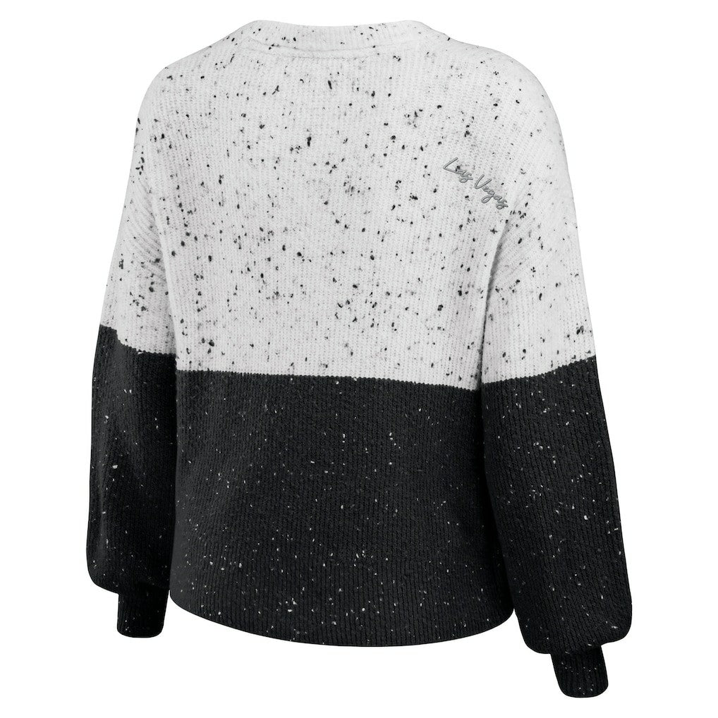 Las Vegas Raiders WEAR by Erin Andrews Women's Lighweight Modest Crop Color-Block Pullover Sweater - White/Black Pullover