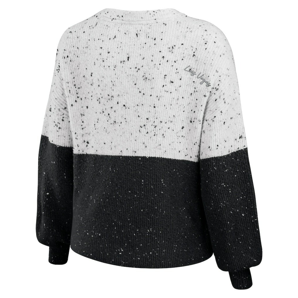 Las Vegas Raiders WEAR by Erin Andrews Women's Lighweight Modest Crop Color-Block Pullover Sweater - White/Black Pullover