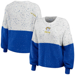 Los Angeles Rams WEAR by Erin Andrews Women's Lighweight Modest Crop Color-Block Pullover Sweater - White/Royal Pullover