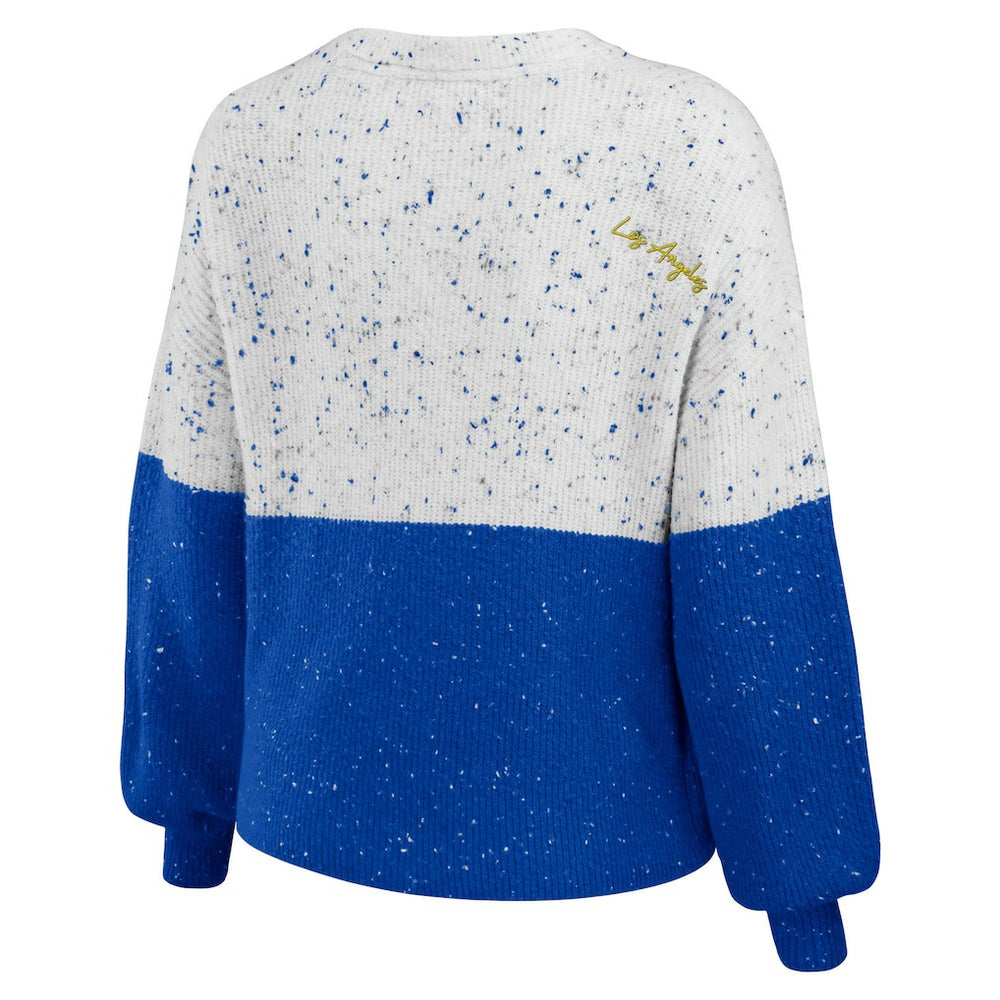 Los Angeles Rams WEAR by Erin Andrews Women's Lighweight Modest Crop Color-Block Pullover Sweater - White/Royal Pullover