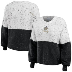 New Orleans Saints WEAR by Erin Andrews Women's Lighweight Modest Crop Color-Block Pullover Sweater - White/Black Pullover