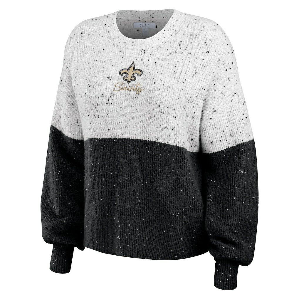 New Orleans Saints WEAR by Erin Andrews Women's Lighweight Modest Crop Color-Block Pullover Sweater - White/Black Pullover