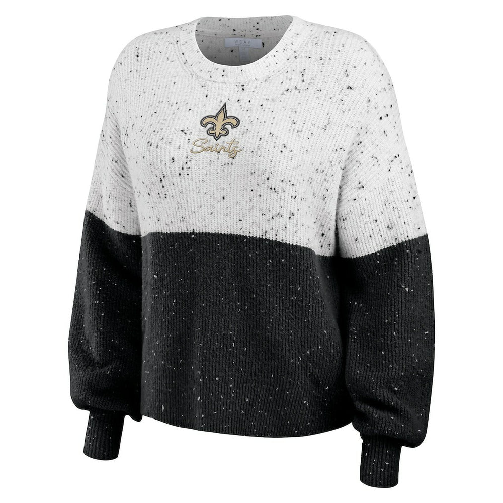New Orleans Saints WEAR by Erin Andrews Women's Lighweight Modest Crop Color-Block Pullover Sweater - White/Black Pullover