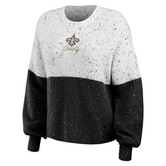 New Orleans Saints WEAR by Erin Andrews Women's Lighweight Modest Crop Color-Block Pullover Sweater - White/Black Pullover