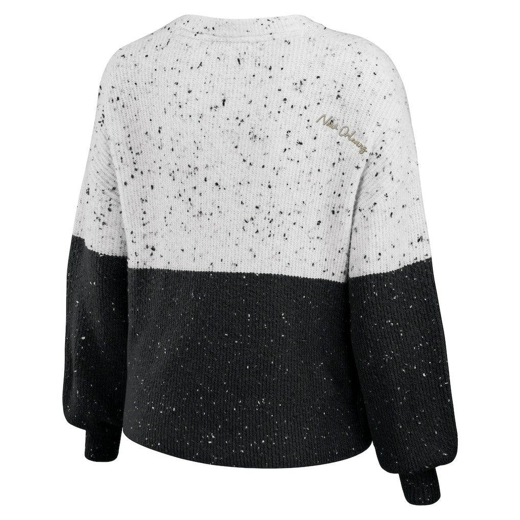 New Orleans Saints WEAR by Erin Andrews Women's Lighweight Modest Crop Color-Block Pullover Sweater - White/Black Pullover