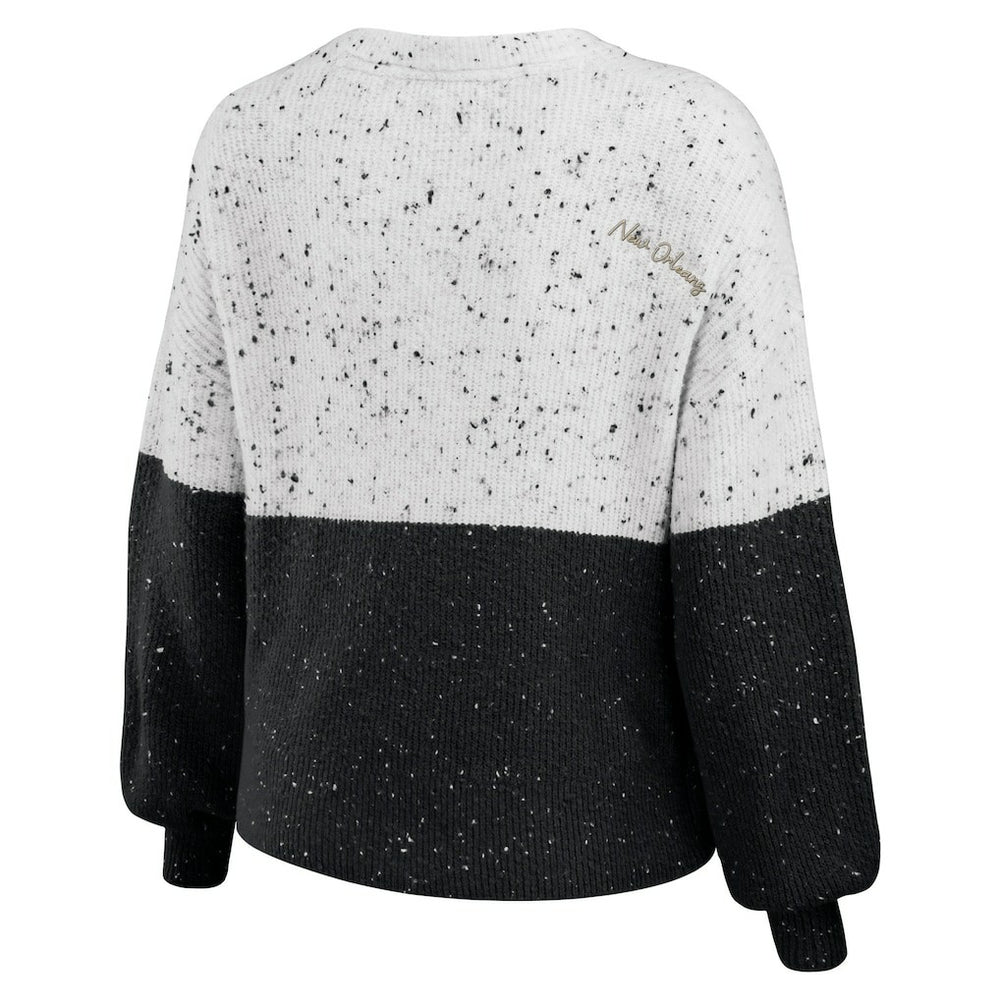 New Orleans Saints WEAR by Erin Andrews Women's Lighweight Modest Crop Color-Block Pullover Sweater - White/Black Pullover