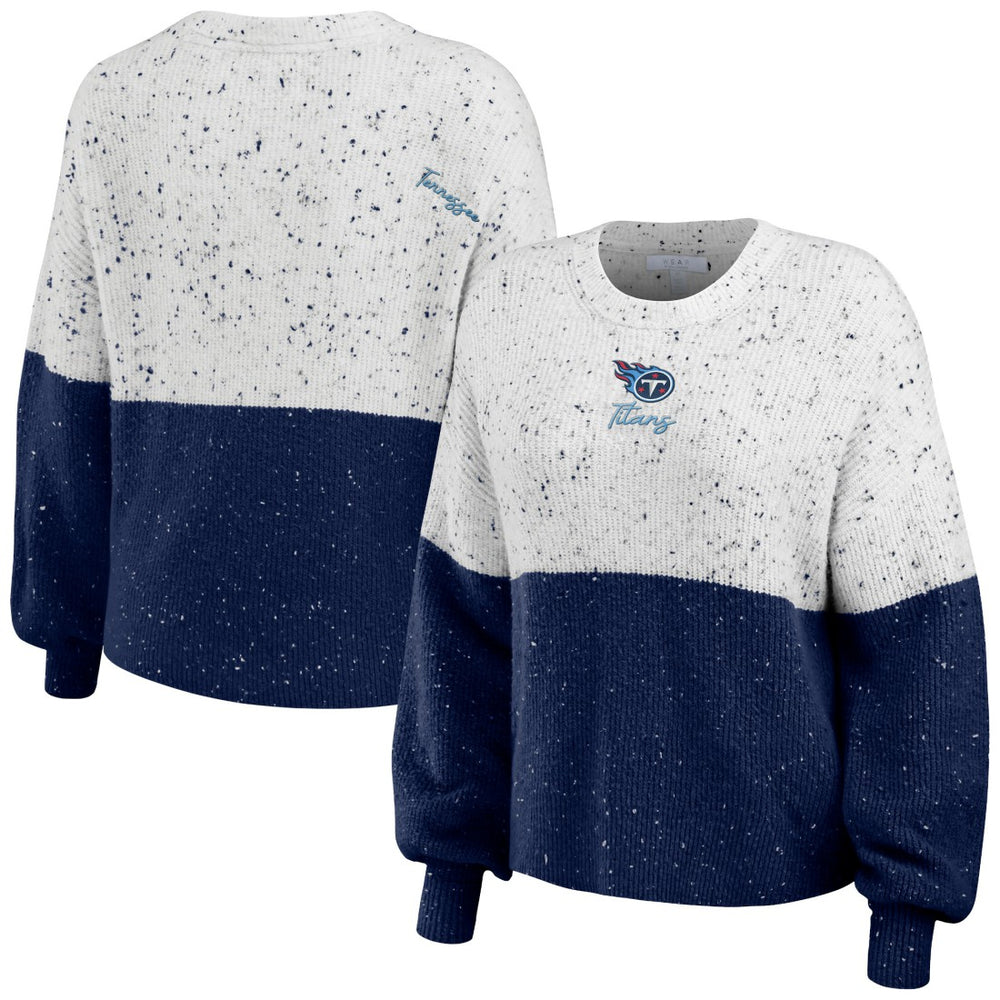 Tennessee Titans WEAR by Erin Andrews Women's Lighweight Modest Crop Color-Block Pullover Sweater - White/Navy Pullover