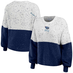 Tennessee Titans WEAR by Erin Andrews Women's Lighweight Modest Crop Color-Block Pullover Sweater - White/Navy Pullover