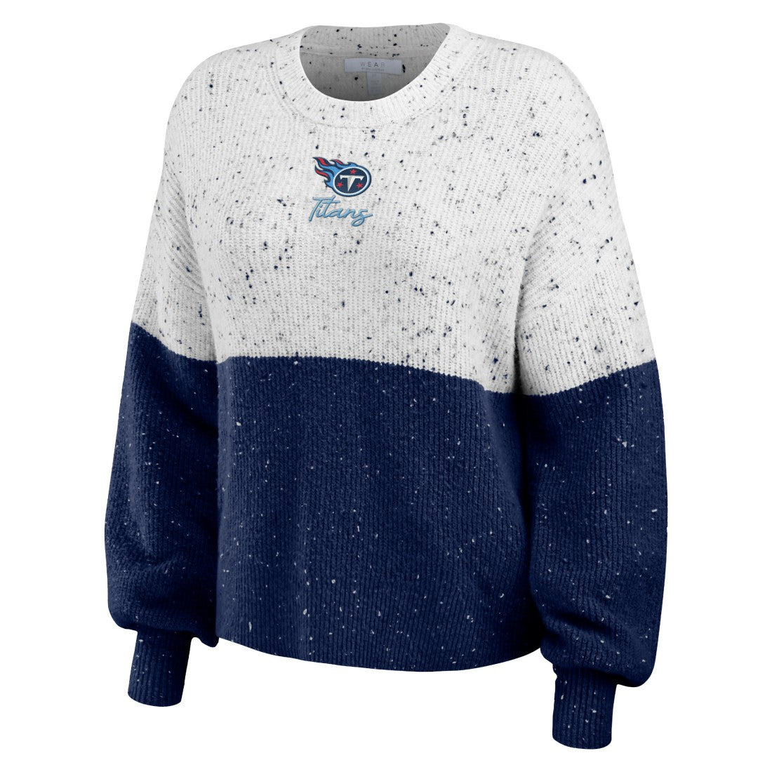 Tennessee Titans WEAR by Erin Andrews Women's Lighweight Modest Crop Color-Block Pullover Sweater - White/Navy Pullover