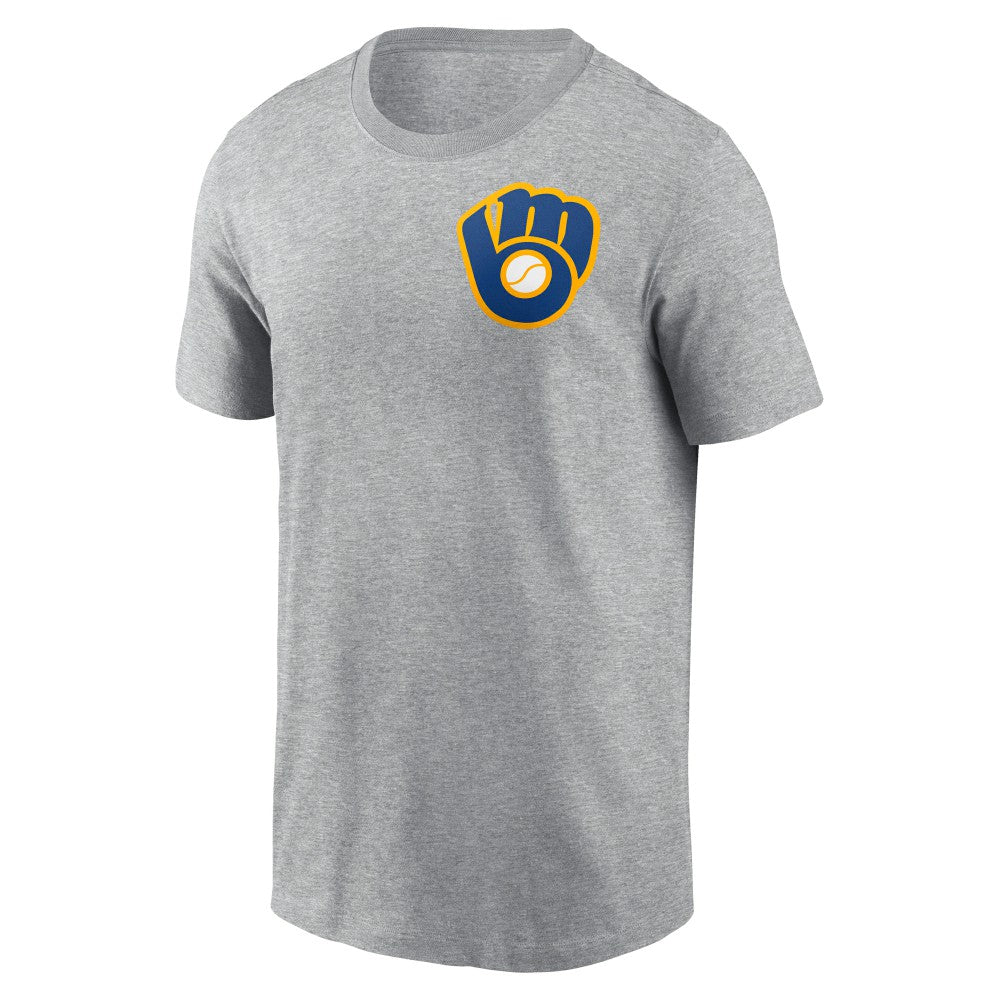 Milwaukee Brewers Nike Cooperstown Collection Large Logo 2-Hit T-Shirt - Heather Gray T-shirts