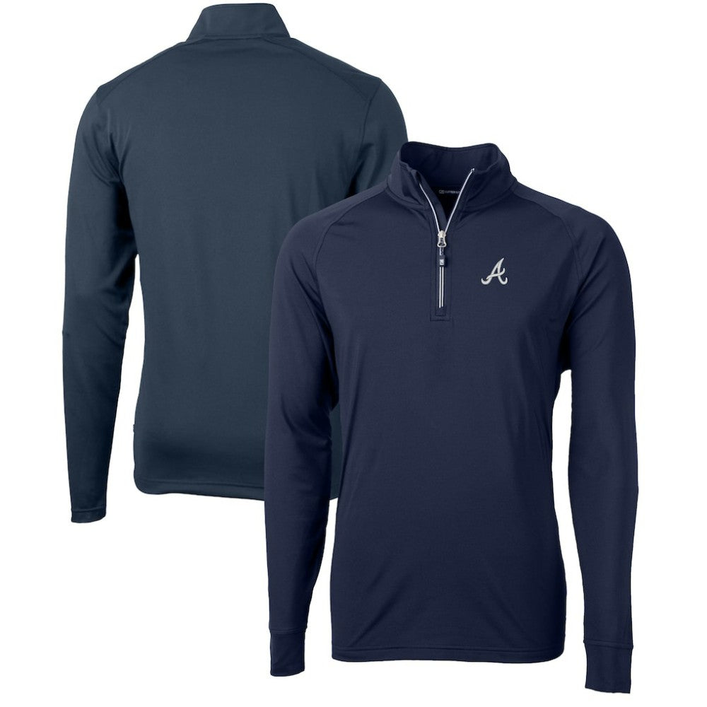 Atlanta Braves Cutter & Buck Adapt Eco Knit Stretch Recycled Quarter-Zip Pullover Top - Navy Pullover