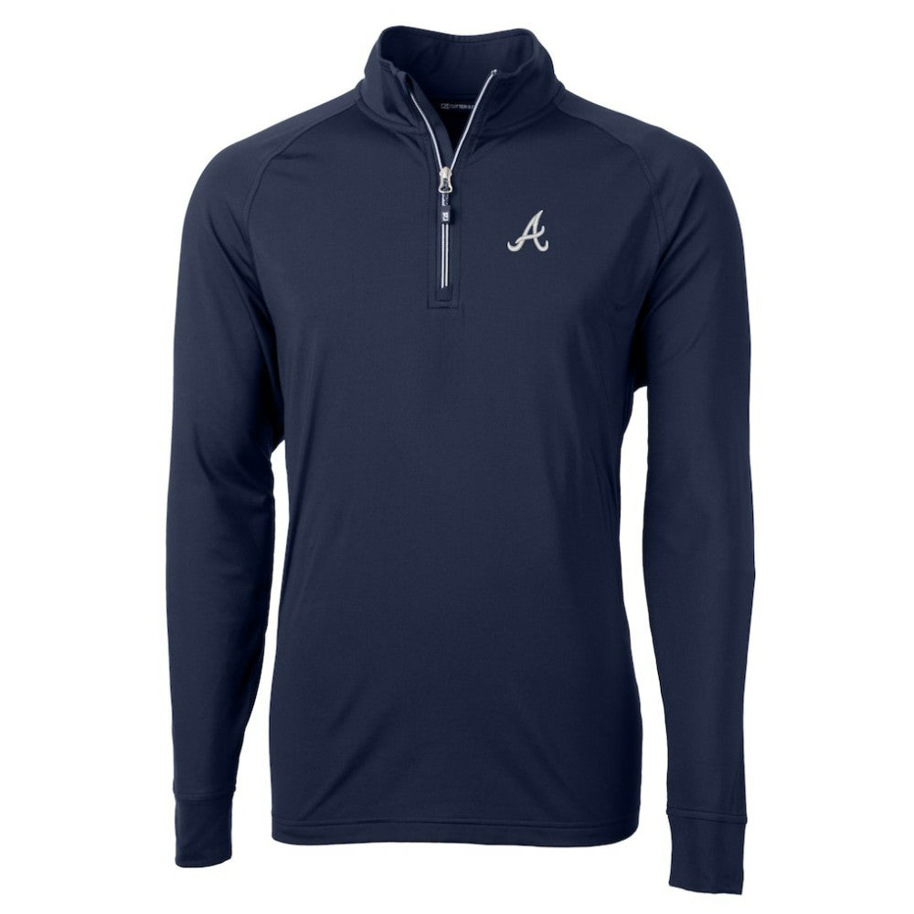 Atlanta Braves Cutter & Buck Adapt Eco Knit Stretch Recycled Quarter-Zip Pullover Top - Navy Pullover