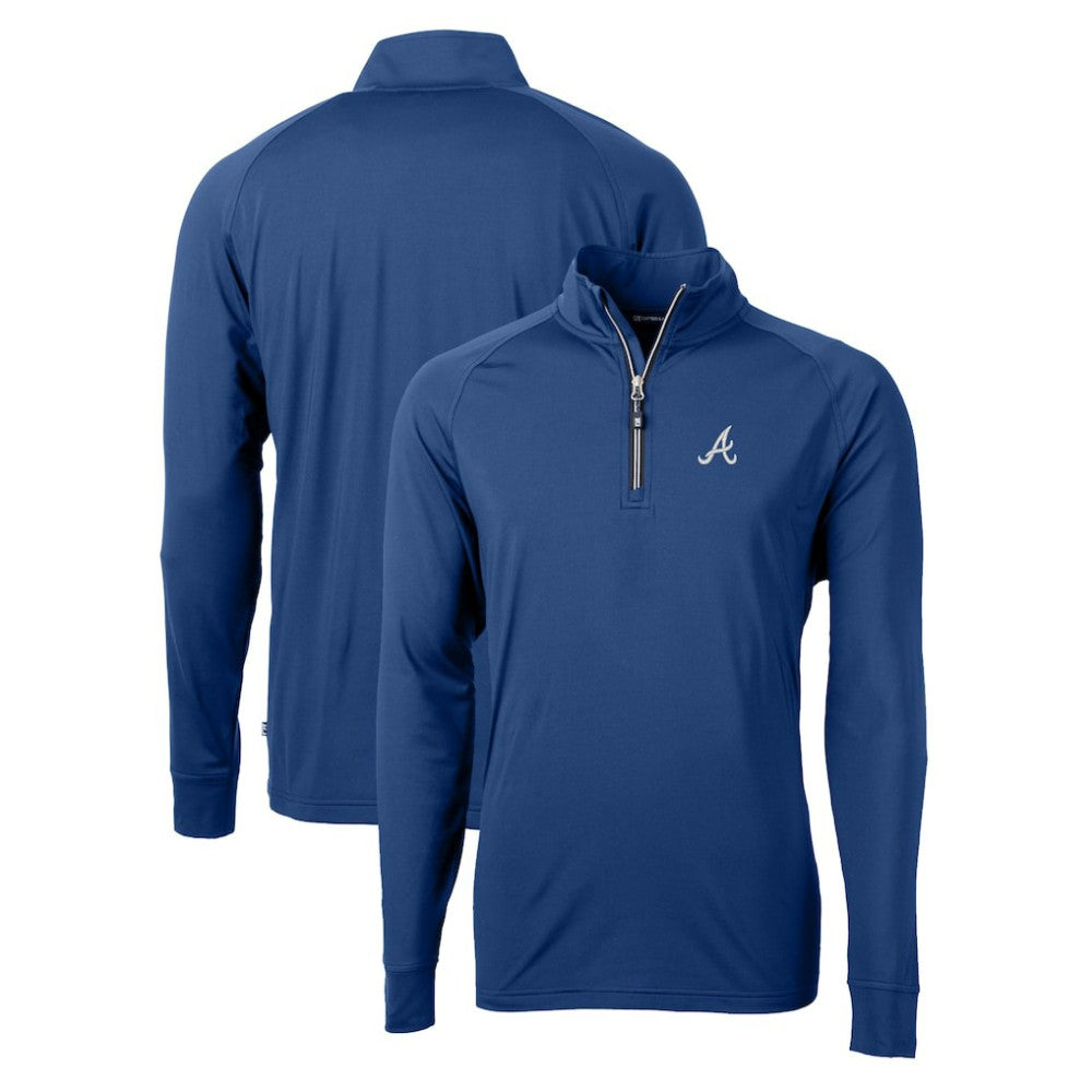 Atlanta Braves Cutter & Buck Adapt Eco Knit Stretch Recycled Quarter-Zip Pullover Top - Blue Pullover
