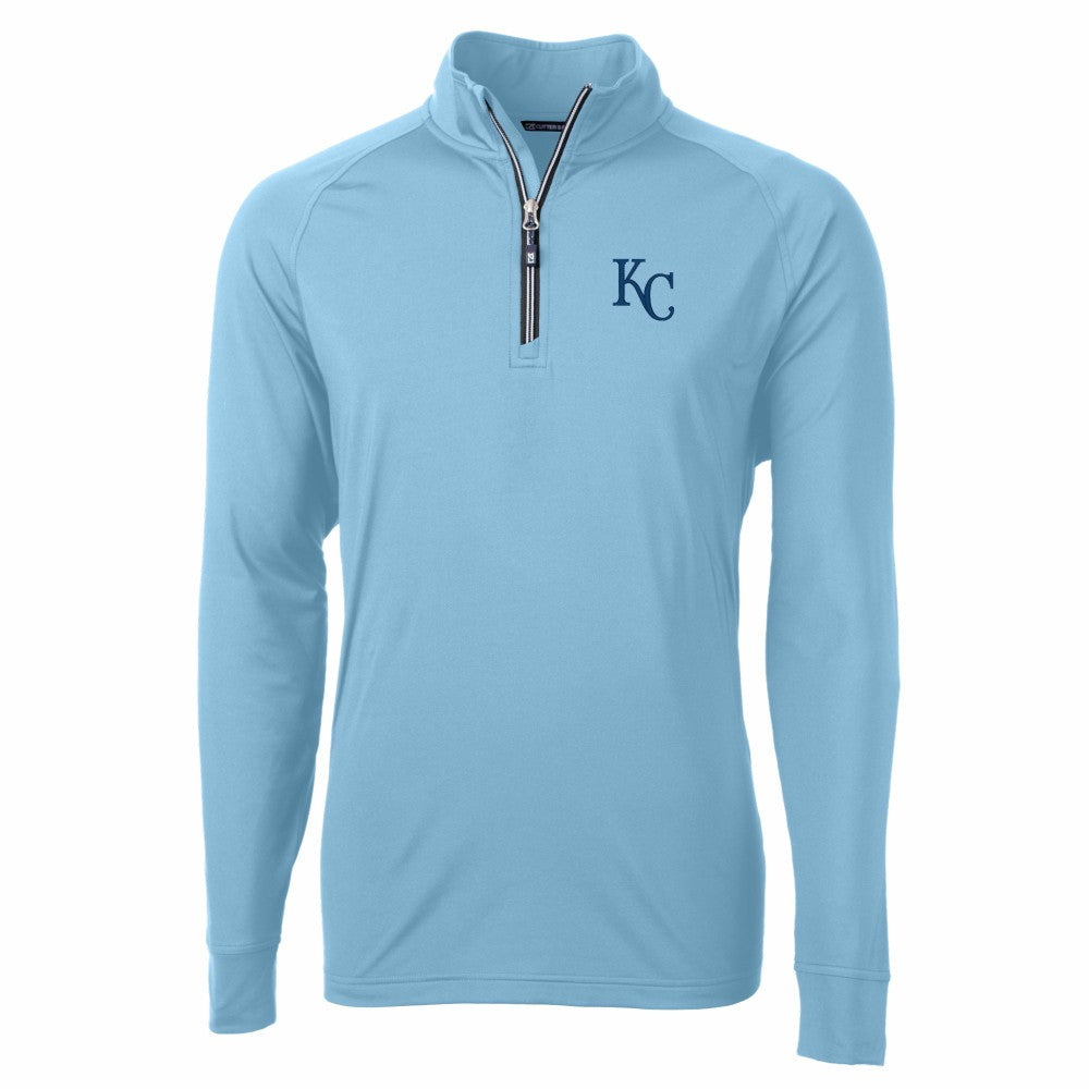 Kansas City Royals Cutter & Buck Adapt Eco Knit Stretch Recycled Quarter-Zip Pullover Top - Light Blue Pullover