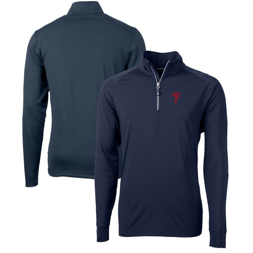 Philadelphia Phillies Cutter & Buck Adapt Eco Knit Stretch Recycled Quarter-Zip Pullover Top - Navy Pullover