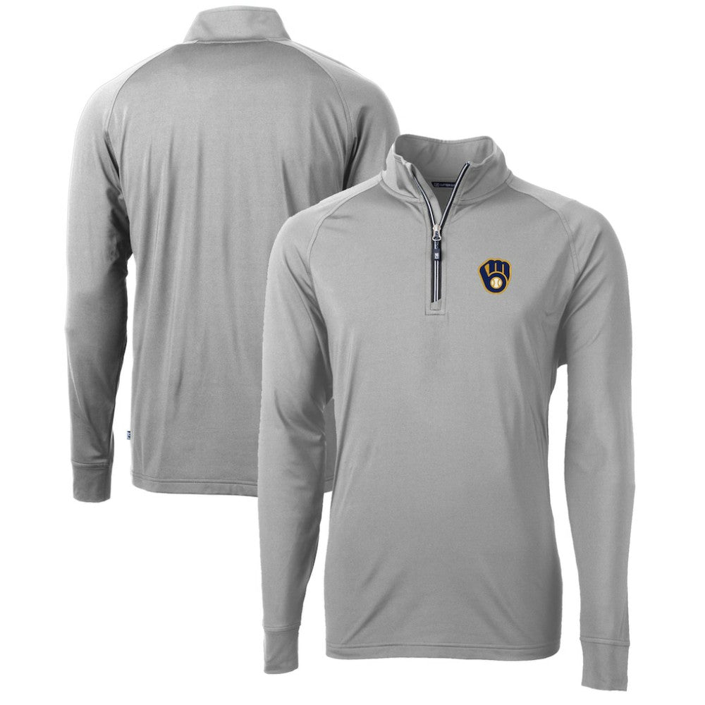 Milwaukee Brewers Cutter & Buck Adapt Eco Knit Stretch Recycled Quarter-Zip Pullover Top - Gray Pullover