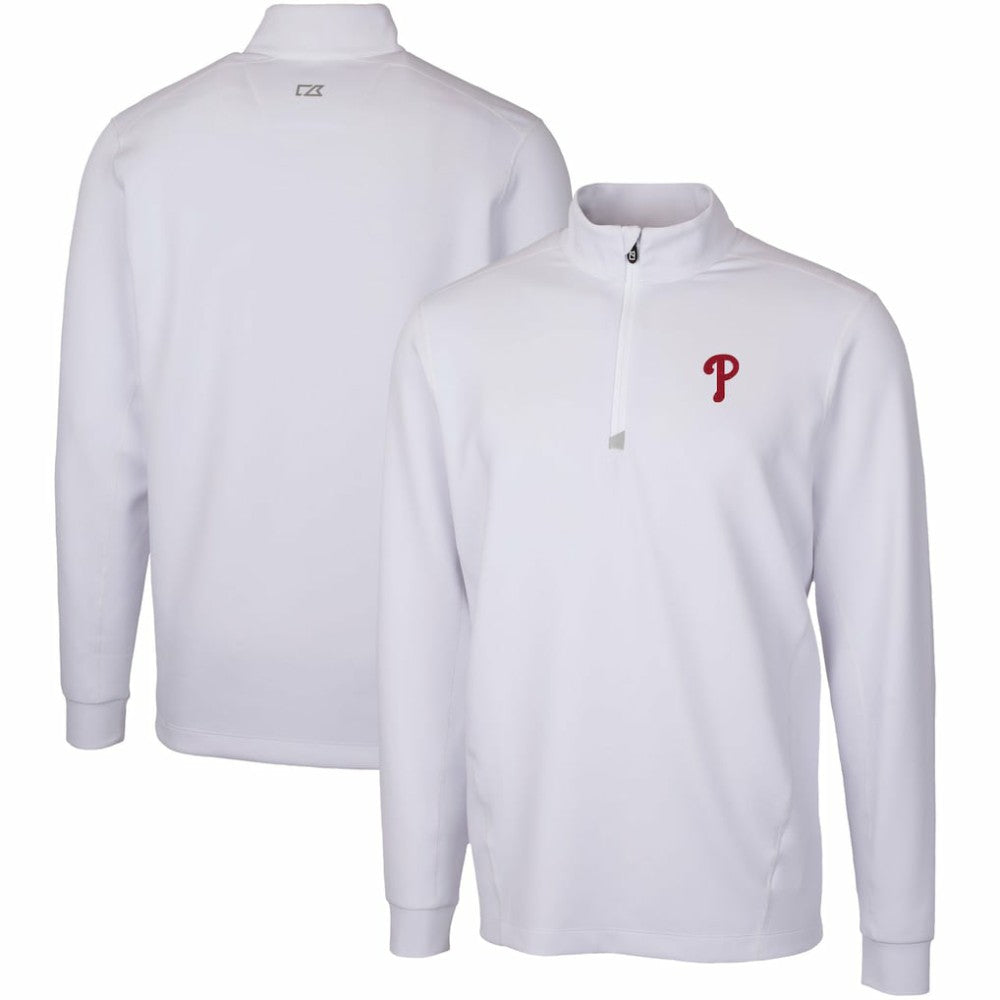 Philadelphia Phillies Cutter & Buck Traverse Stretch Quarter-Zip Pullover Top - White Pullover