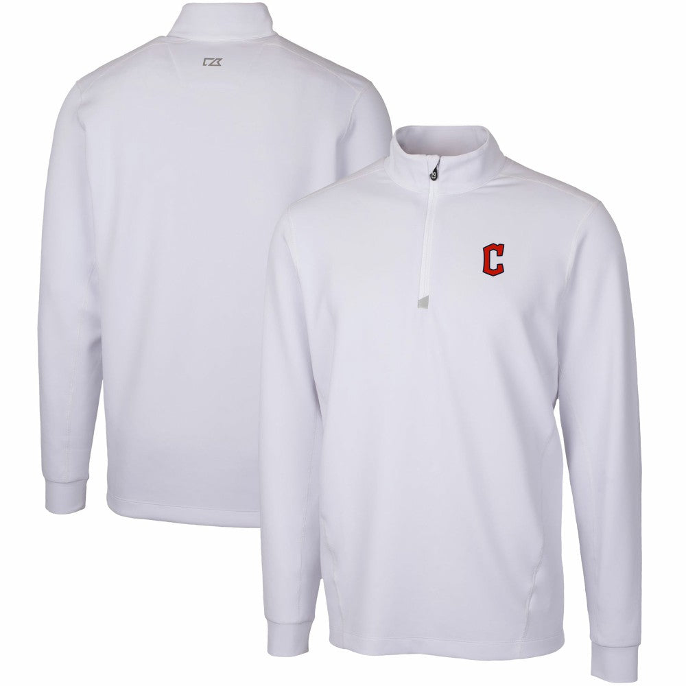 Cleveland Guardians Cutter & Buck Traverse Stretch Quarter-Zip Pullover Top - White Pullover