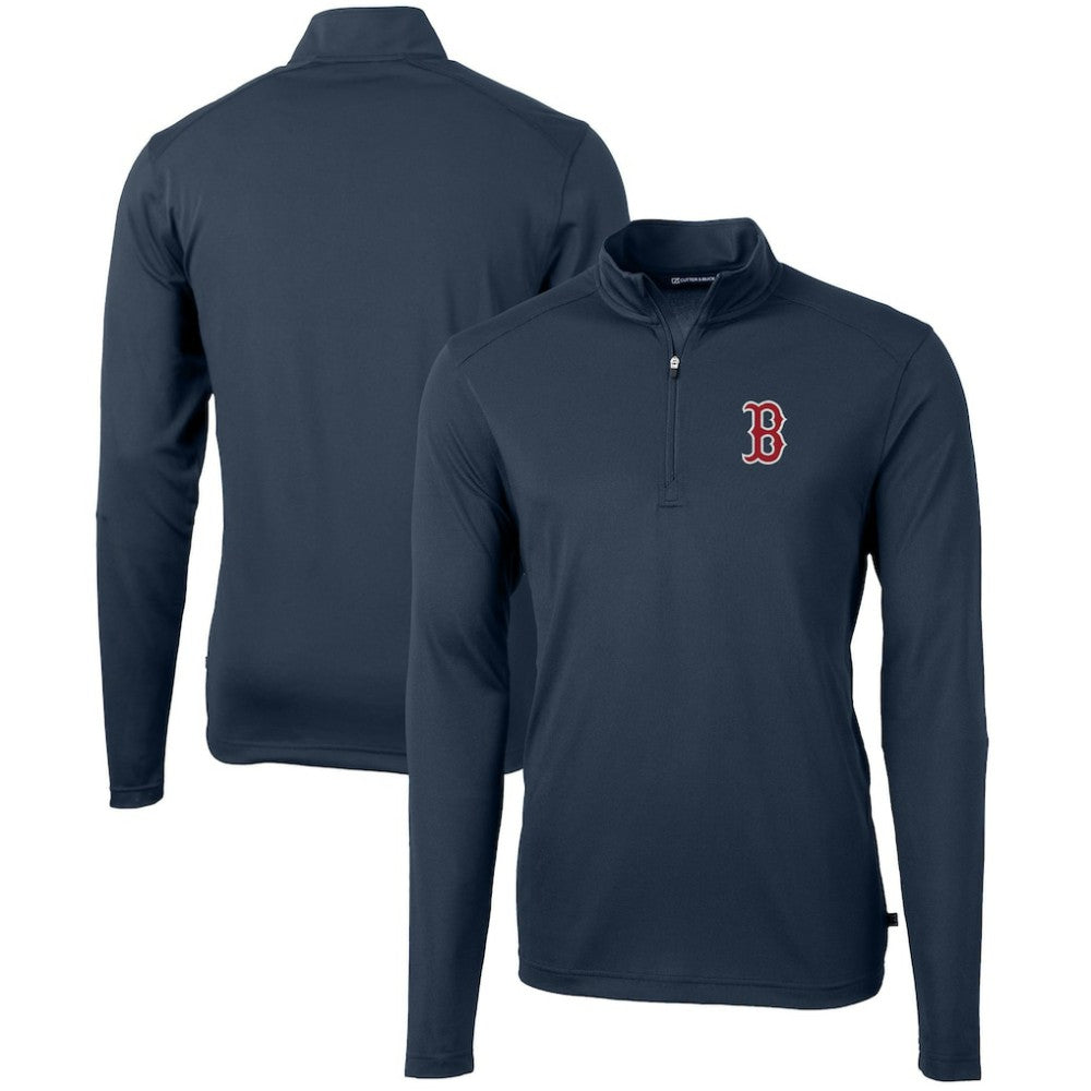 Boston Red Sox Cutter & Buck Virtue Eco Pique Recycled Quarter-Zip Pullover Top - Navy Pullover