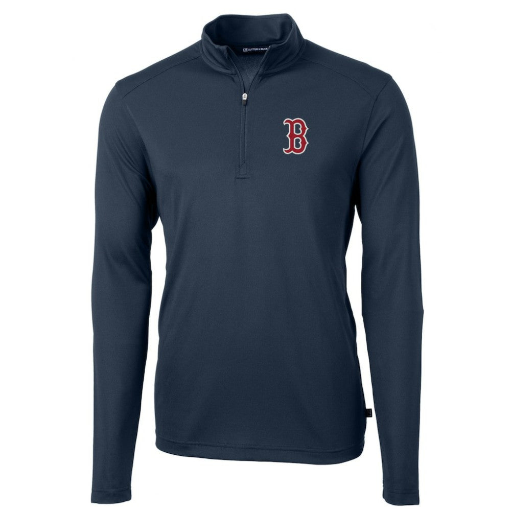 Boston Red Sox Cutter & Buck Virtue Eco Pique Recycled Quarter-Zip Pullover Top - Navy Pullover