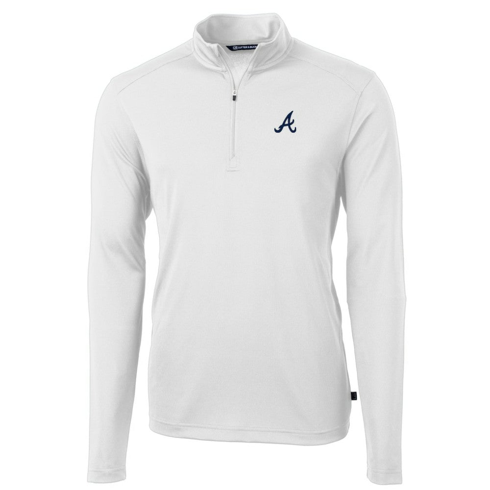 Atlanta Braves Cutter & Buck Virtue Eco Pique Recycled Quarter-Zip Pullover Top - White Pullover