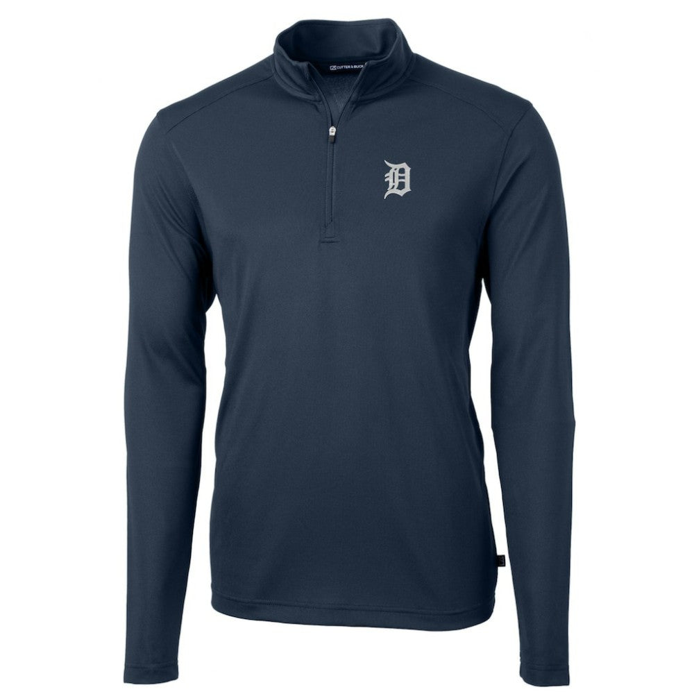 Detroit Tigers Cutter & Buck Virtue Eco Pique Recycled Quarter-Zip Pullover Top - Navy Pullover