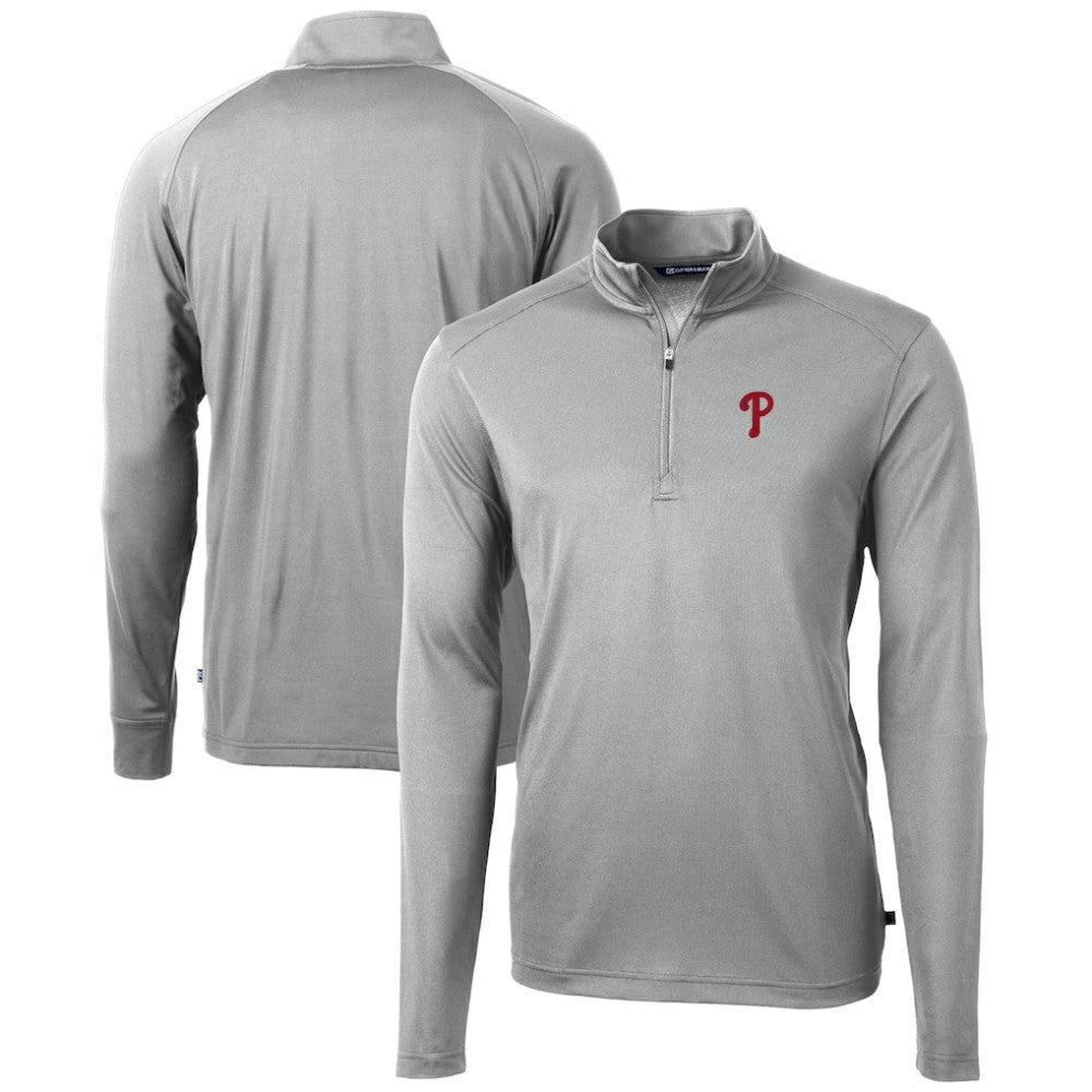 Philadelphia Phillies Cutter & Buck Virtue Eco Pique Recycled Quarter-Zip Pullover Top - Gray Pullover
