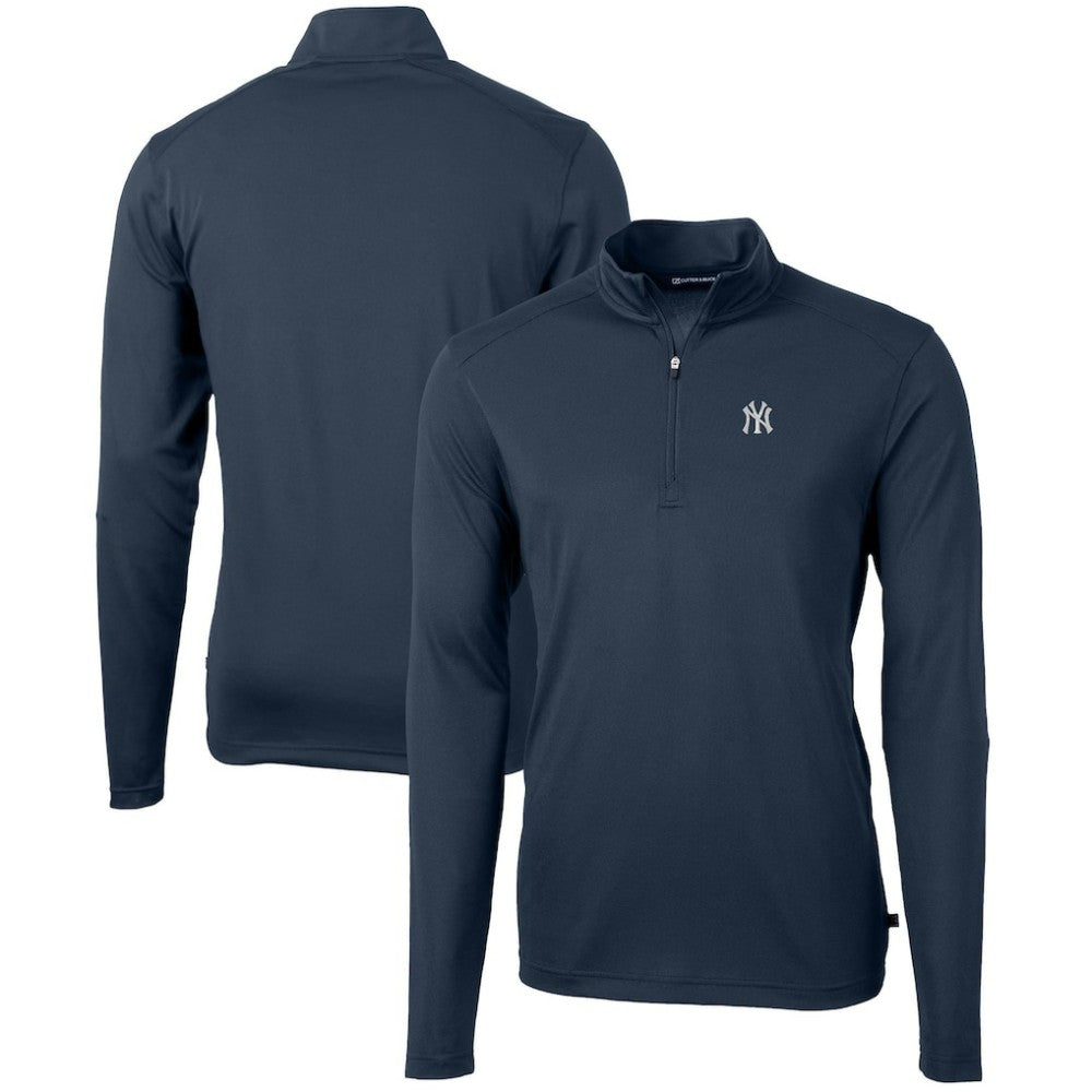 New York Yankees Cutter & Buck Virtue Eco Pique Recycled Quarter-Zip Pullover Top - Navy Pullover
