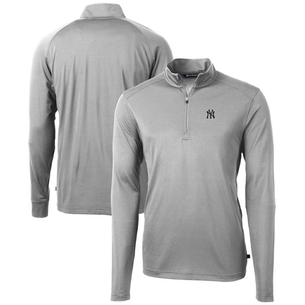 New York Yankees Cutter & Buck Virtue Eco Pique Recycled Quarter-Zip Pullover Top - Gray Pullover