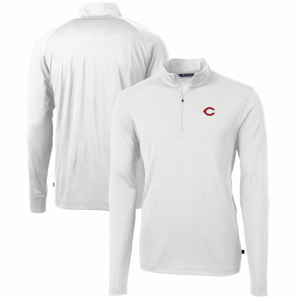 Cincinnati Reds Cutter & Buck Virtue Eco Pique Recycled Quarter-Zip Pullover Top - White Pullover