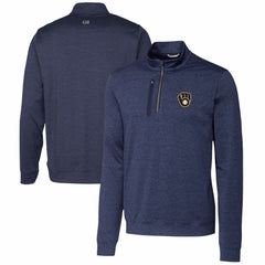 Milwaukee Brewers Cutter & Buck Stealth Heathered Quarter-Zip Pullover Top - Navy Pullover
