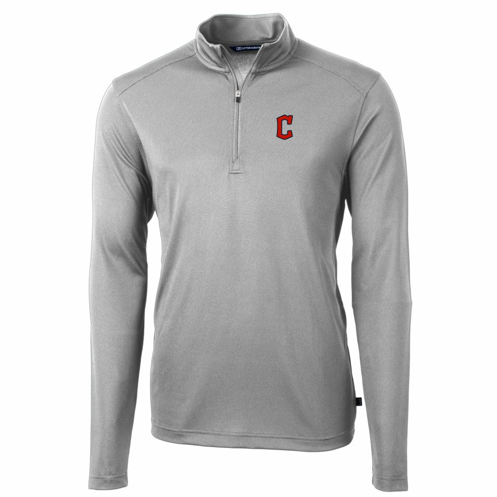 Cleveland Guardians Cutter & Buck Virtue Eco Pique Recycled Quarter-Zip Pullover Top - Gray Pullover