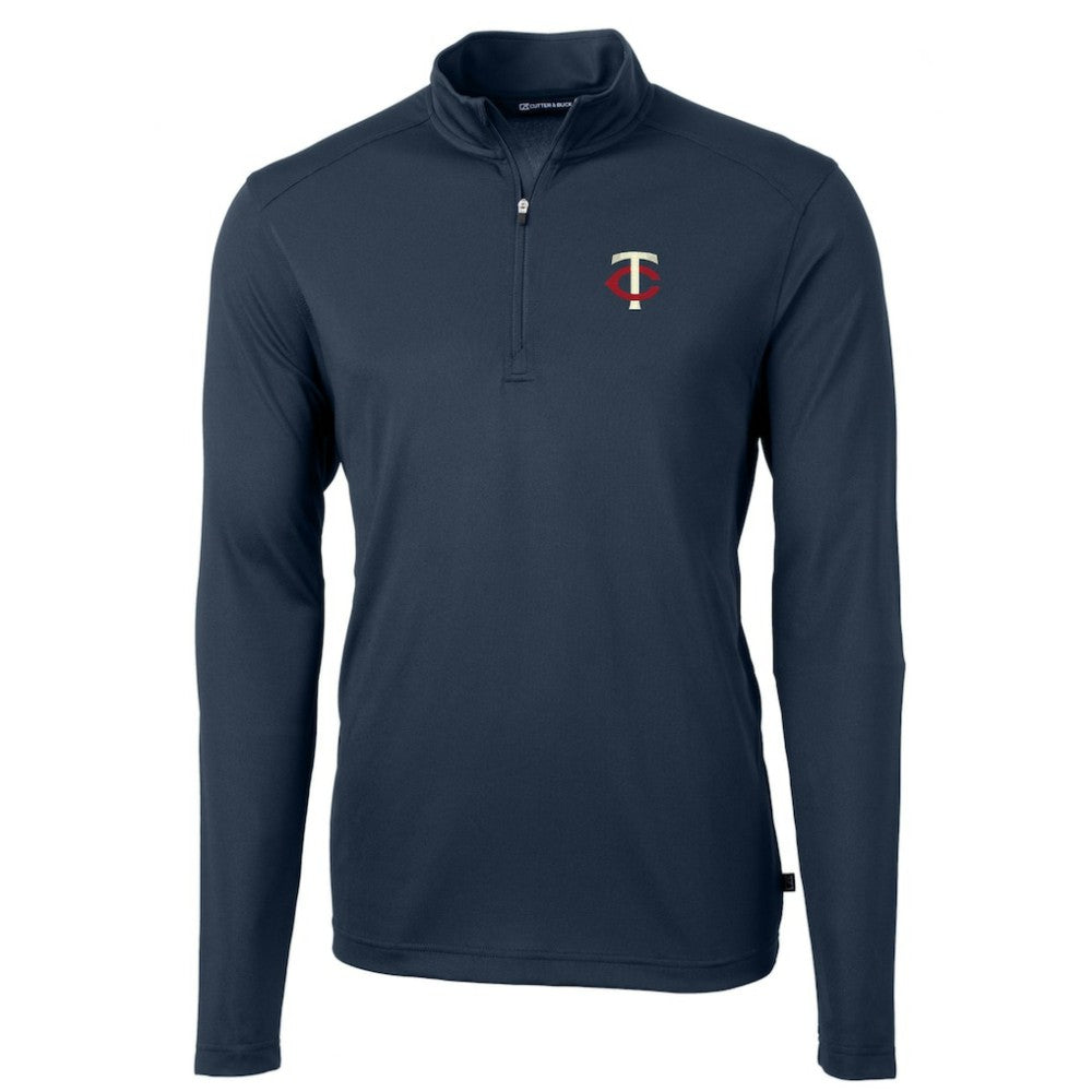 Minnesota Twins Cutter & Buck Virtue Eco Pique Recycled Quarter-Zip Pullover Top - Navy Pullover