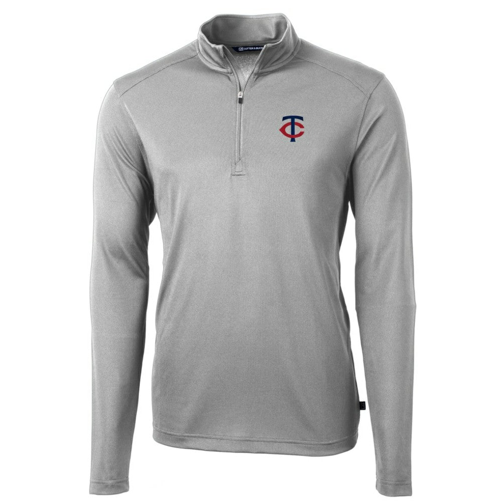 Minnesota Twins Cutter & Buck Virtue Eco Pique Recycled Quarter-Zip Pullover Top - Gray Pullover