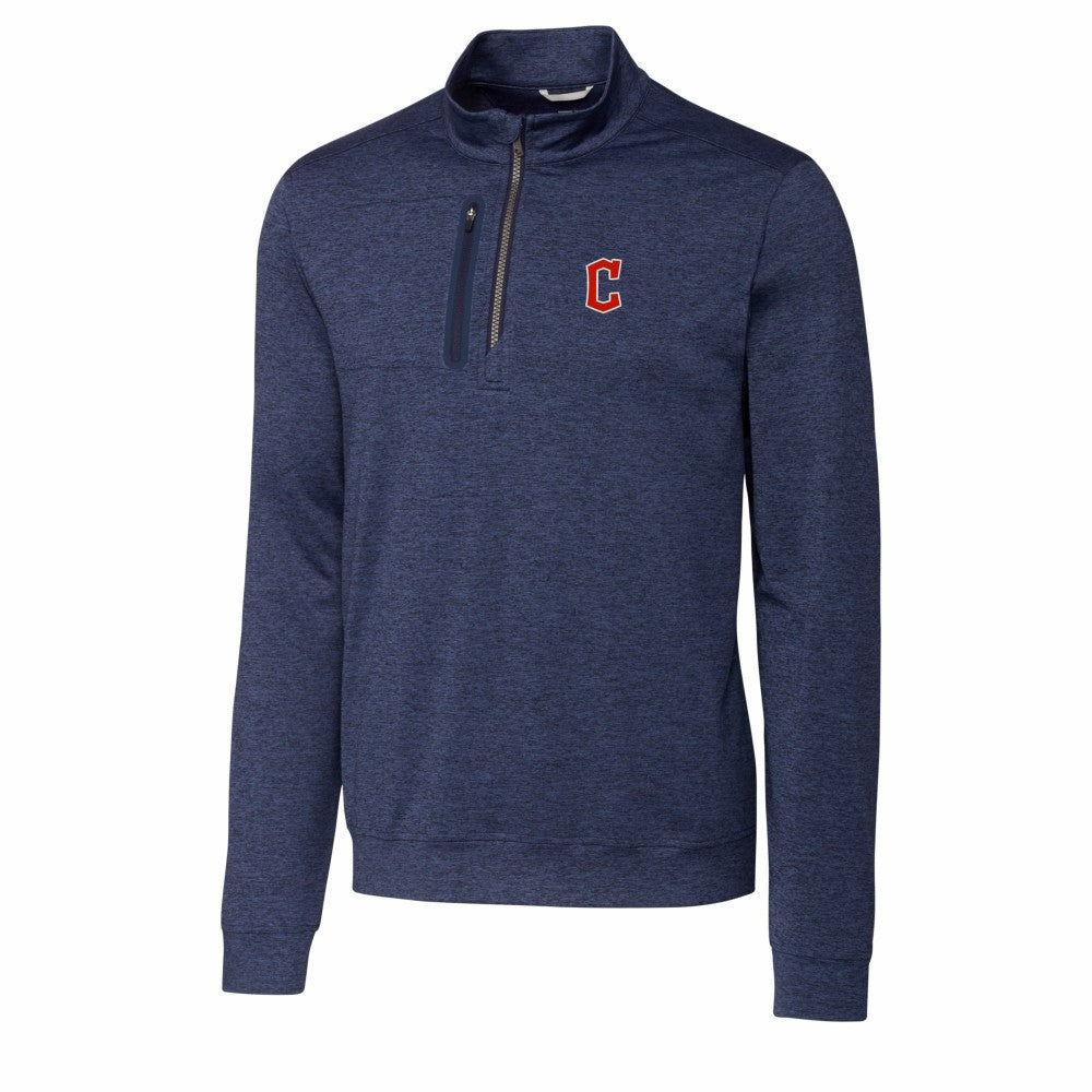 Cleveland Guardians Cutter & Buck Stealth Heathered Quarter-Zip Pullover Top - Navy Pullover