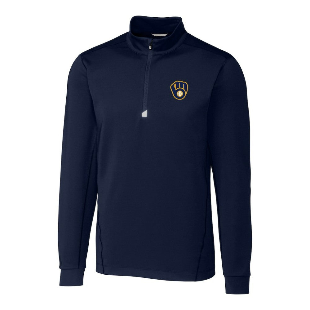 Milwaukee Brewers Cutter & Buck Big & Tall Traverse Stretch Quarter-Zip Pullover Top - Navy Pullover