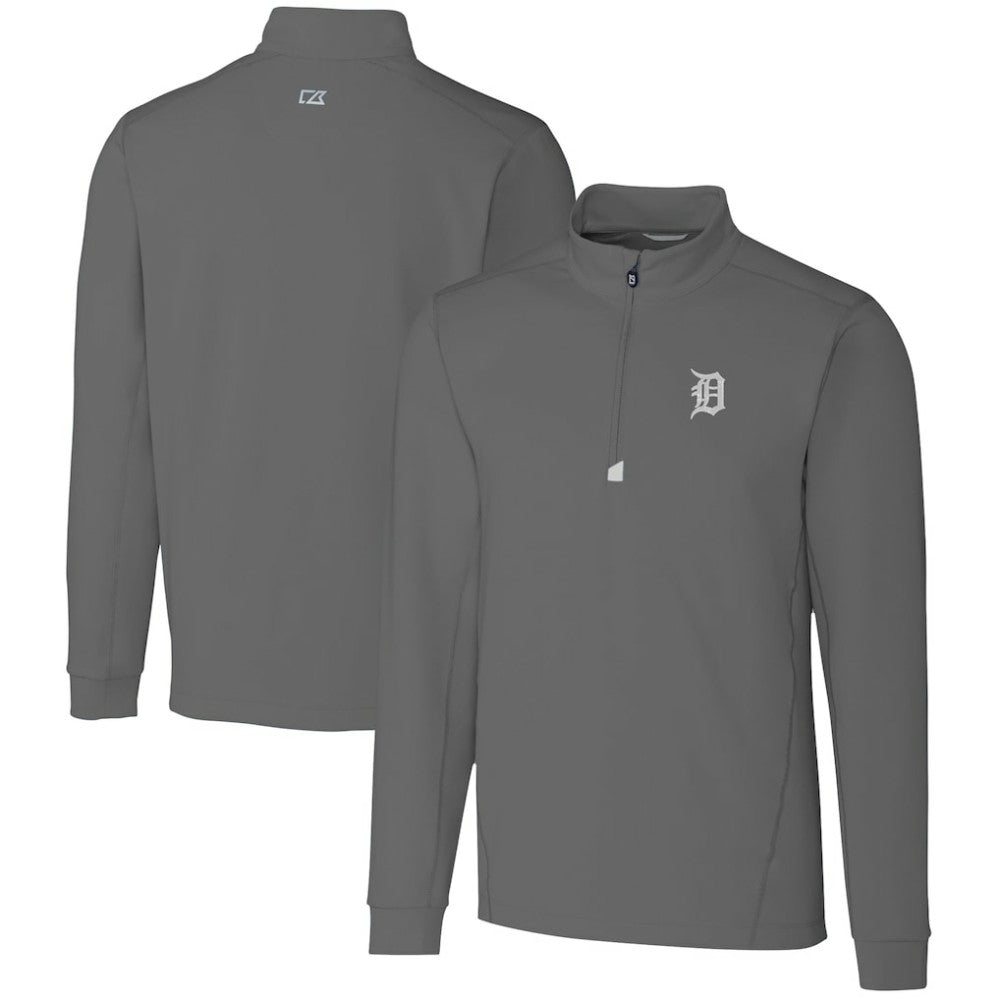 Detroit Tigers Cutter & Buck Big & Tall Traverse Stretch Quarter-Zip Pullover Top - Gray Pullover
