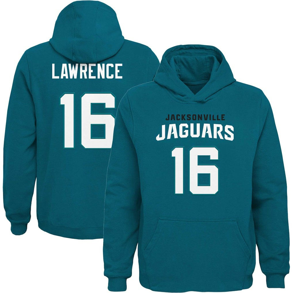 Trevor Lawrence Jacksonville Jaguars Youth Mainliner Player Name & Number Pullover Hoodie - Teal Hoodies