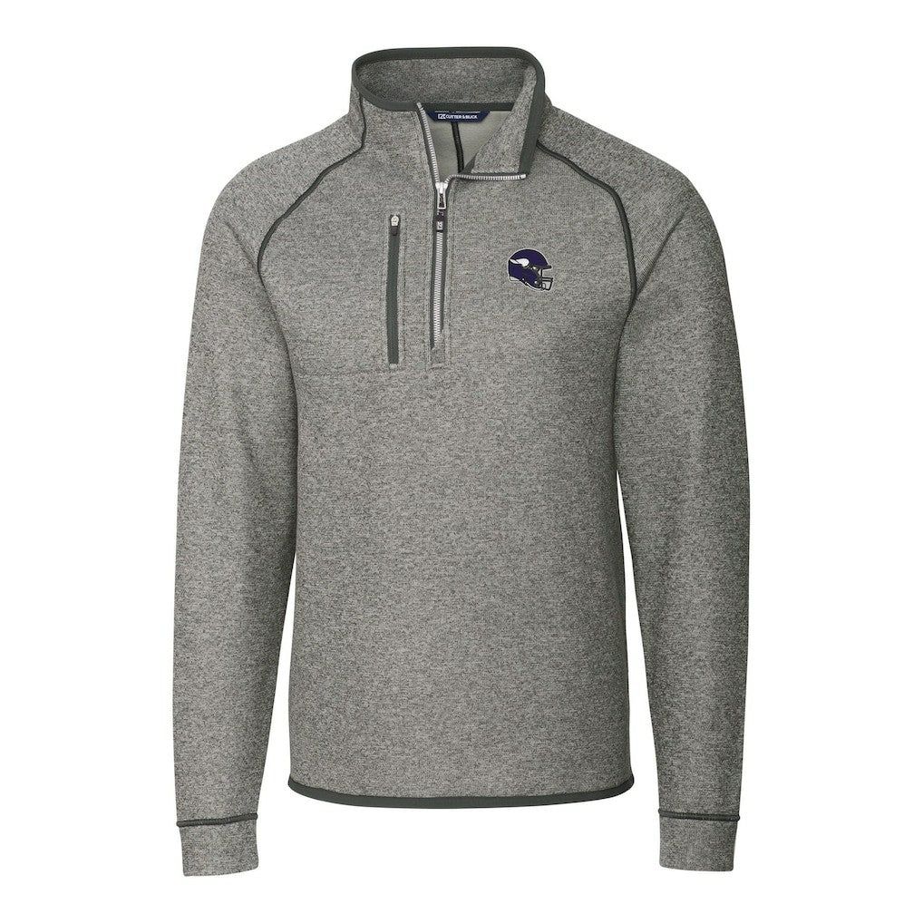 Minnesota Vikings Cutter & Buck Helmet Mainsail Sweater-Knit Half-Zip Pullover Jacket - Silver Pullover