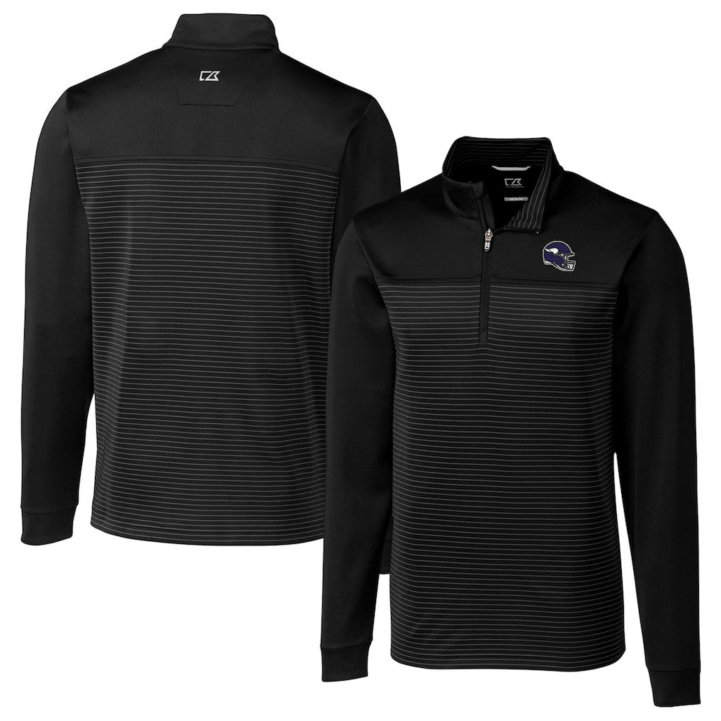 Minnesota Vikings Cutter & Buck Traverse Stripe Stretch Quarter-Zip Pullover Top - Black Pullover