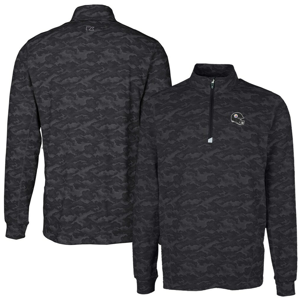 Pittsburgh Steelers Cutter & Buck Helmet Traverse Camo Print Stretch Quarter-Zip Pullover Top - Black Pullover