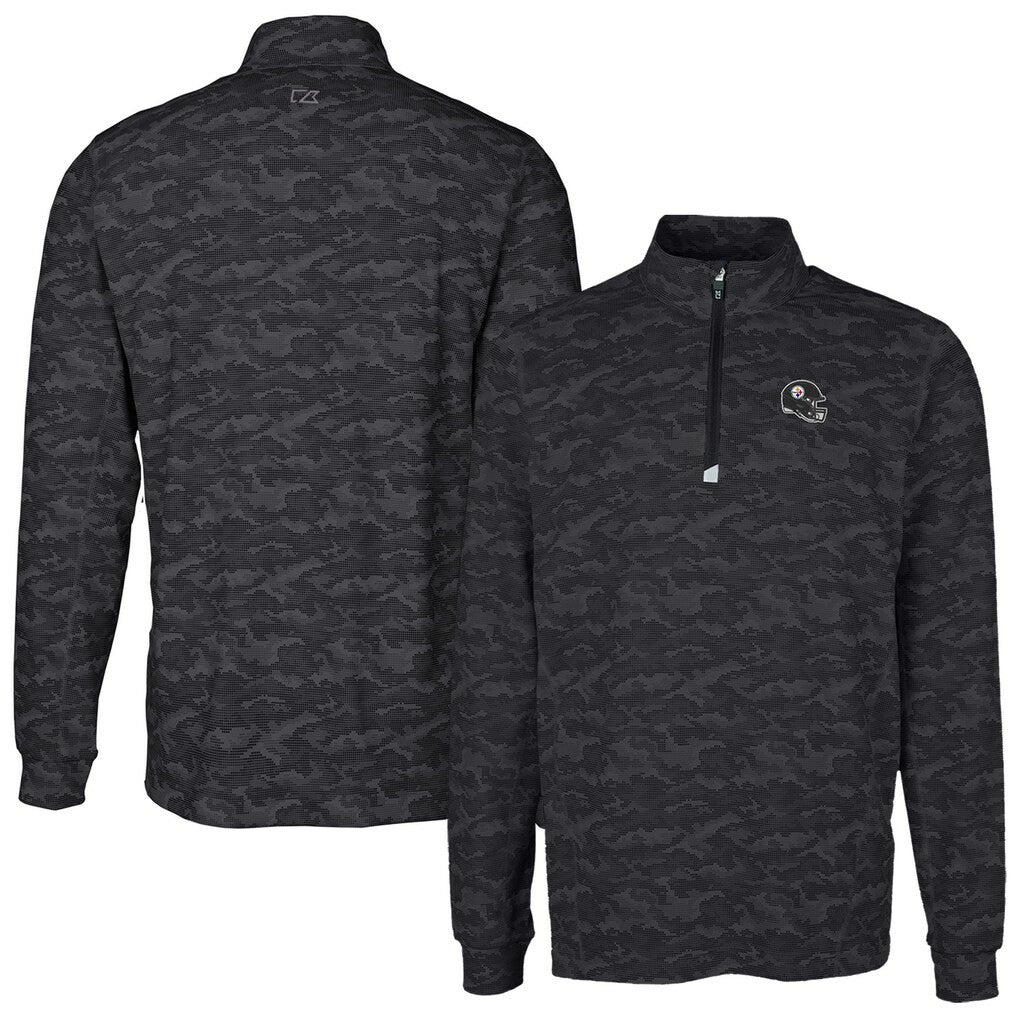 Pittsburgh Steelers Cutter & Buck Helmet Traverse Camo Print Stretch Quarter-Zip Pullover Top - Black Pullover