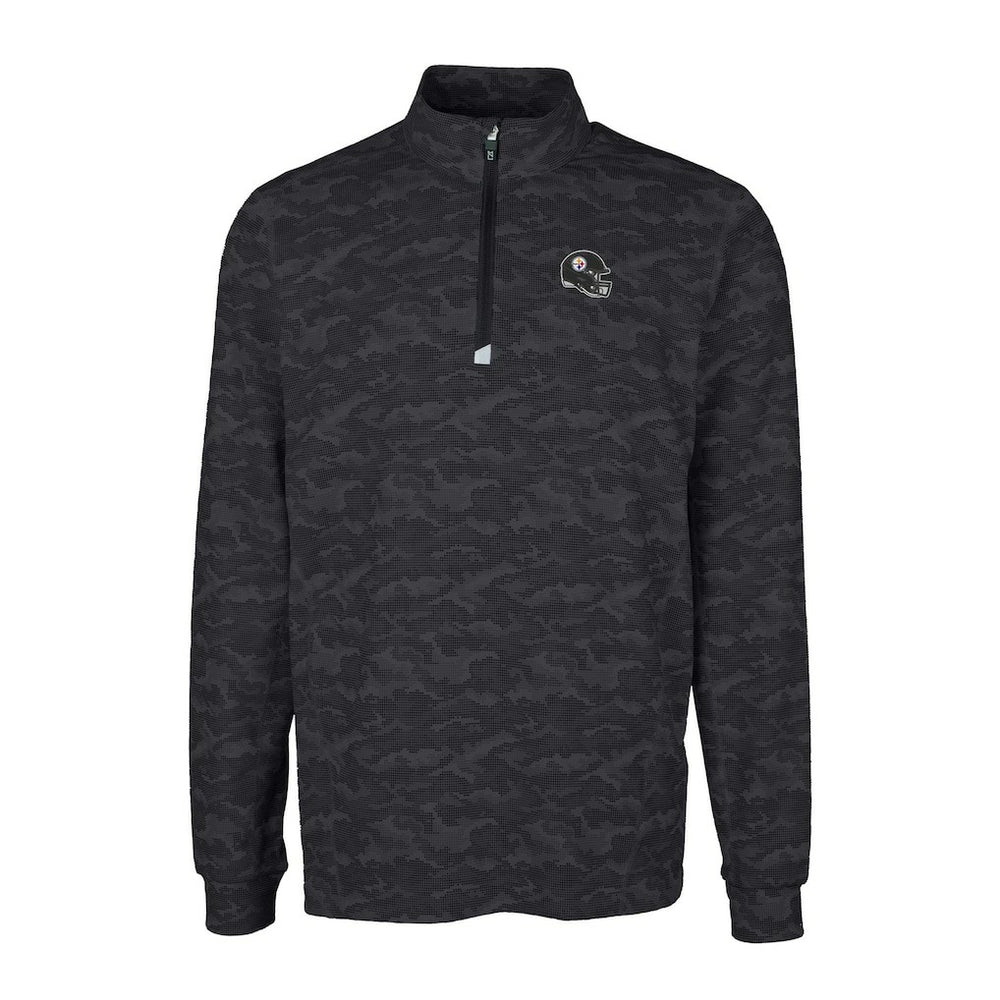 Pittsburgh Steelers Cutter & Buck Helmet Traverse Camo Print Stretch Quarter-Zip Pullover Top - Black Pullover