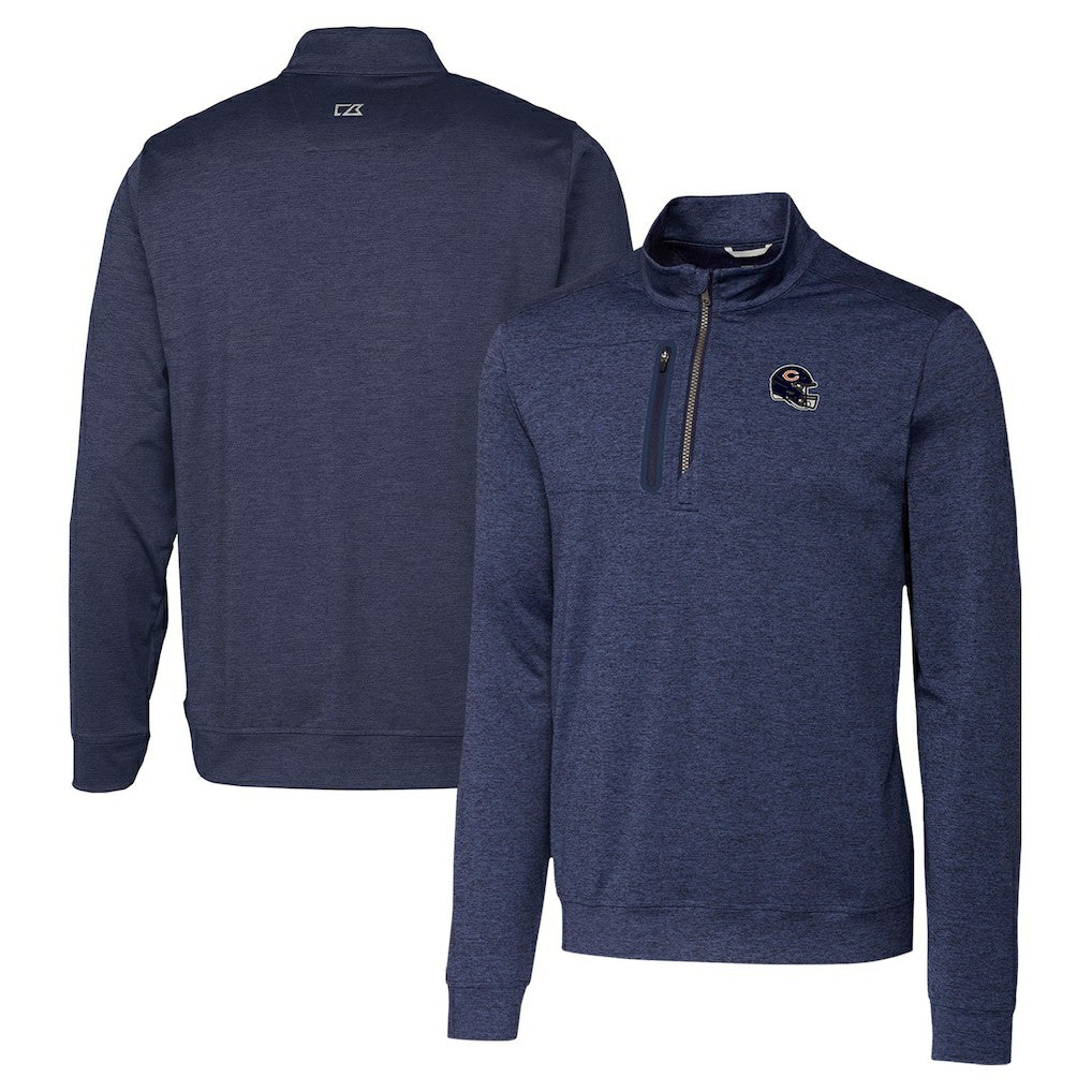 Chicago Bears Cutter & Buck Helmet Stealth Heathered Quarter-Zip Pullover Top - Navy Pullover