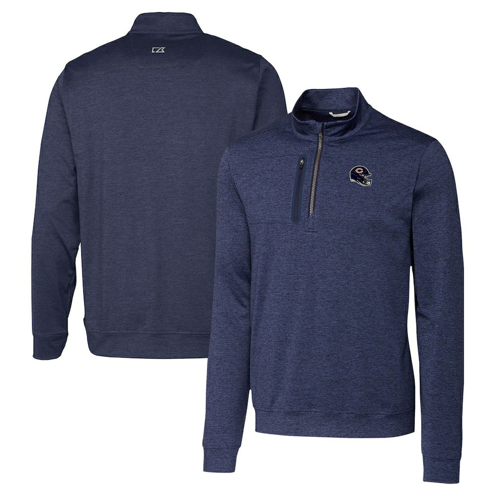 Chicago Bears Cutter & Buck Helmet Stealth Heathered Quarter-Zip Pullover Top - Navy Pullover
