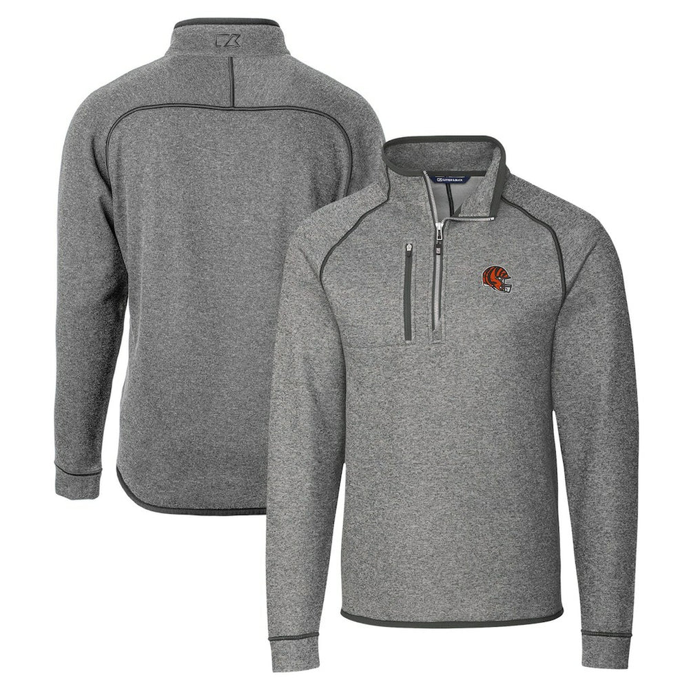 Cincinnati Bengals Cutter & Buck Helmet Mainsail Sweater-Knit Half-Zip Pullover Jacket - Silver Pullover