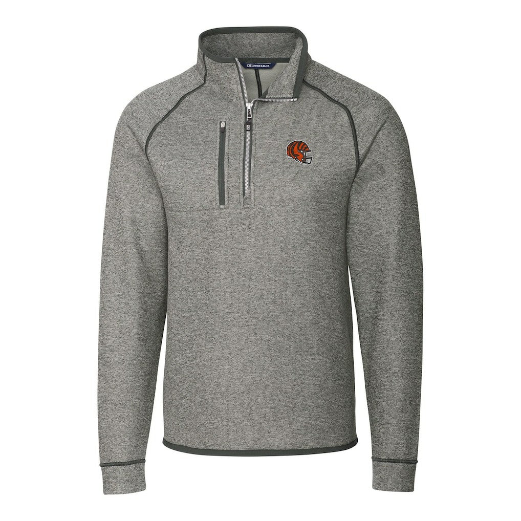 Cincinnati Bengals Cutter & Buck Helmet Mainsail Sweater-Knit Half-Zip Pullover Jacket - Silver Pullover