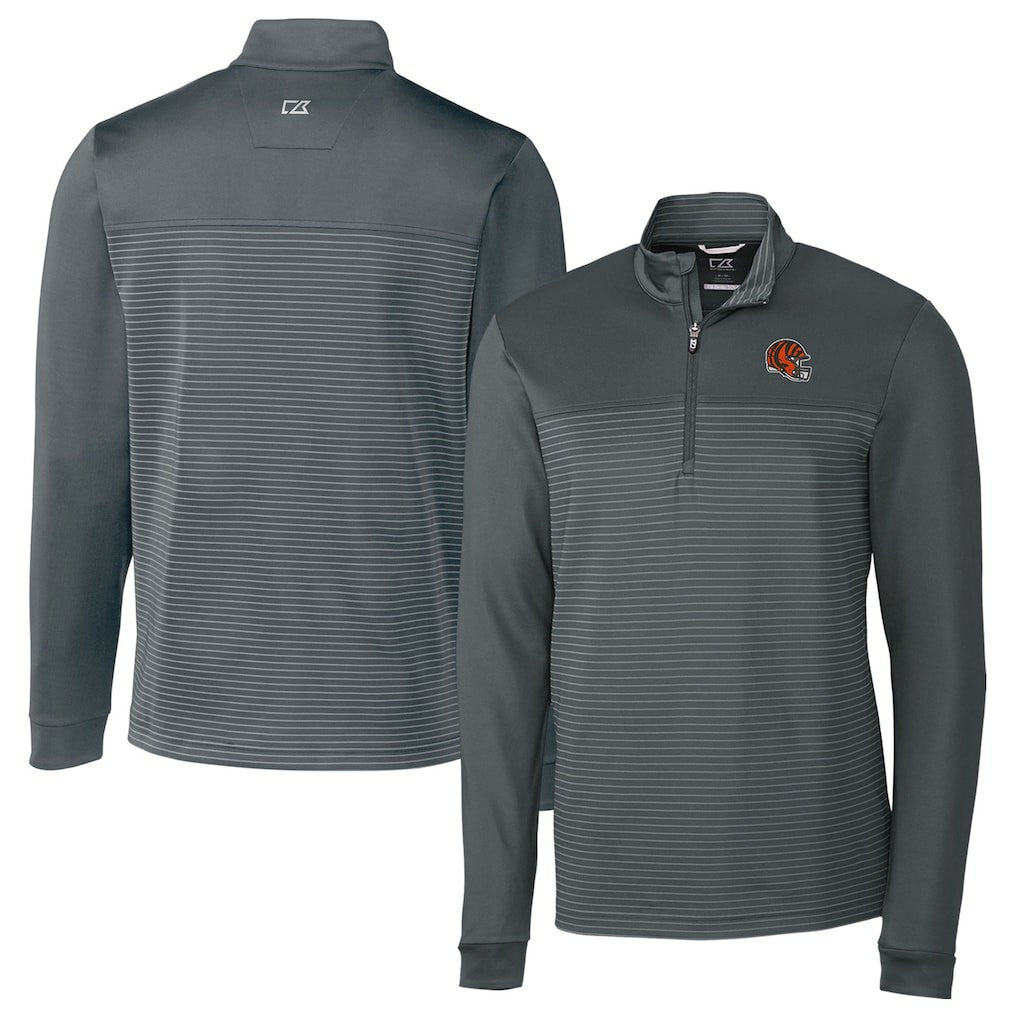 Cincinnati Bengals Cutter & Buck Traverse Stripe Stretch Quarter-Zip Pullover Top - Gray Pullover